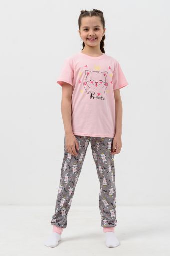 Пижама Королевишна детская короткий рукав с брюками (Розовый) - Модно-Трикотаж