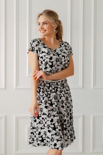 Платье Р931 Ворожея (Серый в цветок) - Модно-Трикотаж