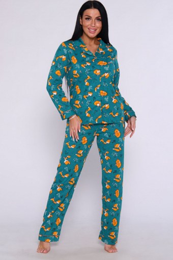 Пижама Р85.1/ М316 Барбара (лисы на зеленом) - Модно-Трикотаж