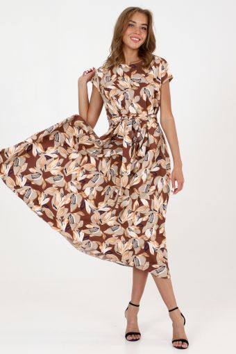Платье П028 (Коричн, беж) - Модно-Трикотаж