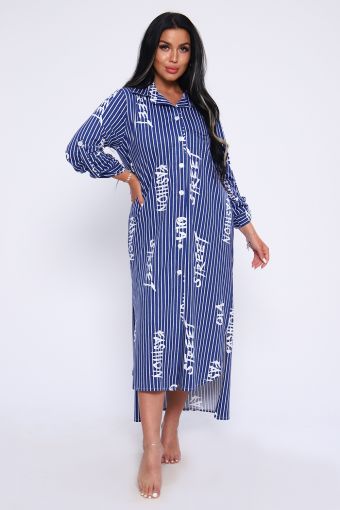 Платье-рубашка 55059 (Индиго/узор) - Модно-Трикотаж