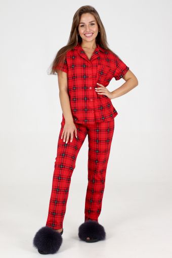 пижама 35326 (Клетка красная) - Модно-Трикотаж