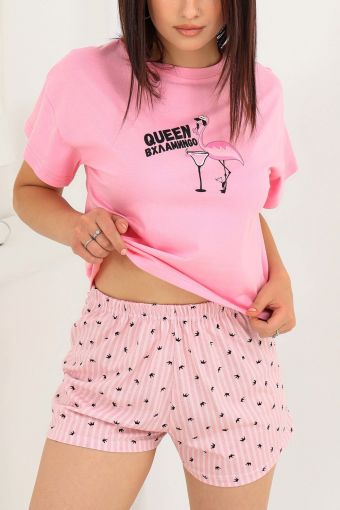 Пижама Вхламиngo (футболка_шорты) (Розовый) - Модно-Трикотаж