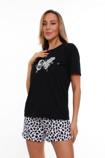 Пижама 15499 (Леопард-черный) - Модно-Трикотаж