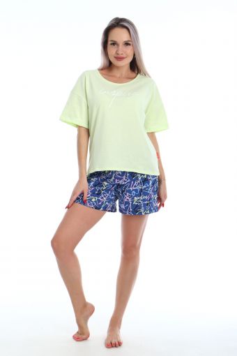 Пижама с шортами Очарование 5-040 (Синий/зеленый) - Модно-Трикотаж
