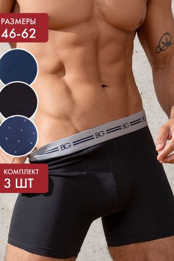 Трусы, набор - 3 штуки муж BeGood UMJ1202J Underwear черный/темно-синий принт/темно-синий (Черный/темно-синий /темно-синий) - Модно-Трикотаж