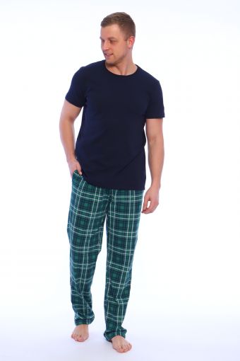 Комплект с брюками Клетка 15-057 (Синий/зеленый) - Модно-Трикотаж