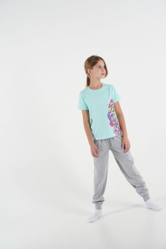 Пижама для девочки 91196 (Мятный/серый меланж) - Модно-Трикотаж