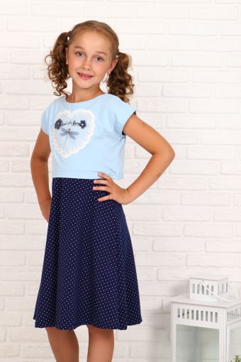 Платье Лучик короткий рукав детское (Голубой-темносиний) - Модно-Трикотаж