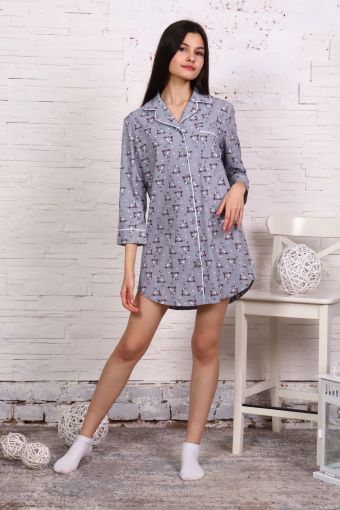Платье-пижама для девочки арт. ПД-007 (Зайцы на самокатах серые) - Модно-Трикотаж
