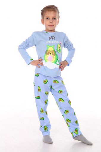 Пижама Кошка авокадо дл. рукав (Светло-голубой) - Модно-Трикотаж