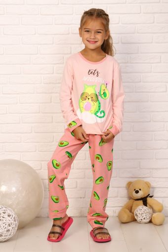 Пижама Кошка авокадо дл. рукав (Розовый) - Модно-Трикотаж
