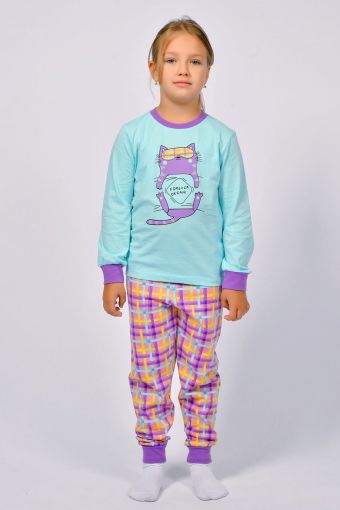Пижама для девочки 91221 (Мятный/розовая клетка) - Модно-Трикотаж