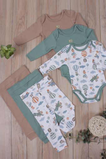 Комплект одежды для новорожденных, костюм боди и штаны 3 шт арт. НБ-3БЧШ (Воздушные путешествия) - Модно-Трикотаж