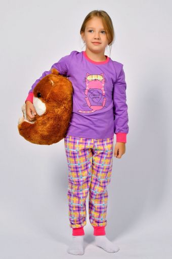 Пижама для девочки 91221 (Сиреневый/розовая клетка) - Модно-Трикотаж