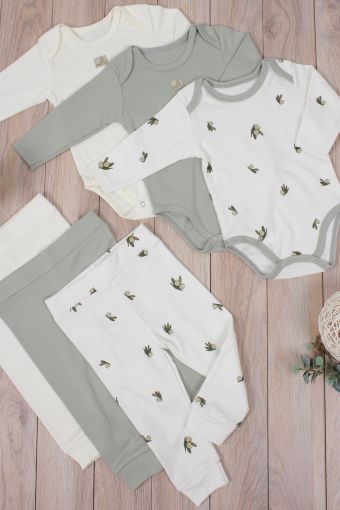 Комплект одежды для новорожденных, костюм боди и штаны 3 шт арт. НБ-3БЧШ (Оливки) - Модно-Трикотаж