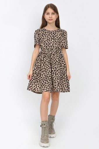 Платье Леопард короткий рукав-фонарик арт. ПЛ-372 (Леопард) - Модно-Трикотаж