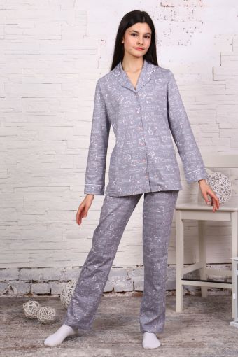 Пижама-костюм для девочки арт. ПД-006 (Звери на сером) - Модно-Трикотаж