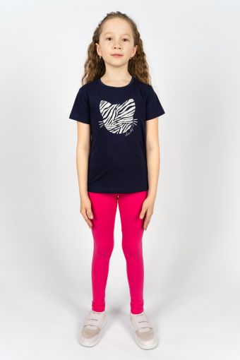 Комплект для девочки 41110 (футболка _лосины) (Т.синий/розовый) - Модно-Трикотаж