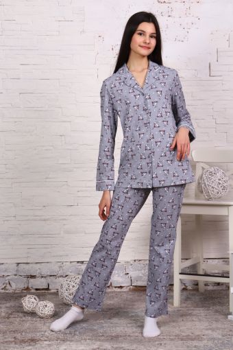 Пижама-костюм для девочки арт. ПД-006 (Зайцы на самокатах серые) - Модно-Трикотаж