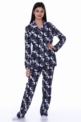 Пижама-костюм для девочки арт. ПД-006 (Кошки синие) - Модно-Трикотаж