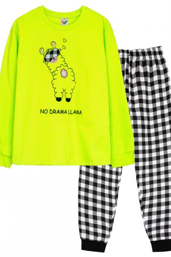 Пижама для девочки 91229 (Салатовый/черная клетка) - Модно-Трикотаж