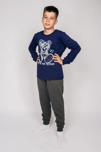 Пижама для мальчика 92214 (Темно-синий/т.серый меланж) - Модно-Трикотаж