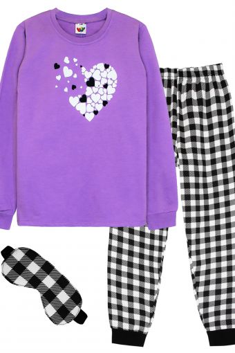 Пижама для девочки 91228 (Сиреневый/черная клетка) - Модно-Трикотаж