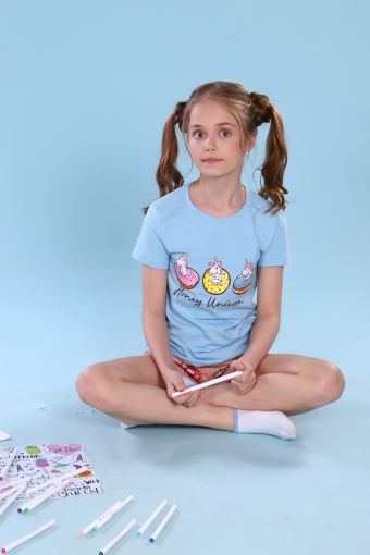 Пижама для девочки Единороги арт.ПД-009-043 (Голубой/бежевый) (Фото 2)