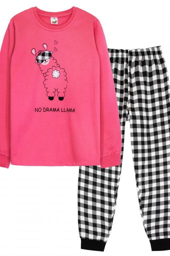 Пижама для девочки 91229 (Розовый/черная клетка) - Модно-Трикотаж