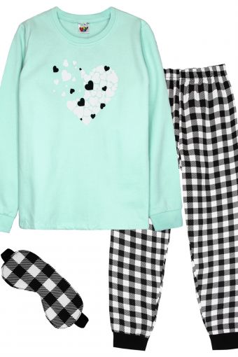 Пижама для девочки 91228 (Мятный/черная клетка) - Модно-Трикотаж