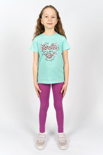 Комплект для девочки 41109 (футболка _ лосины) (Мятный/лиловый) - Модно-Трикотаж