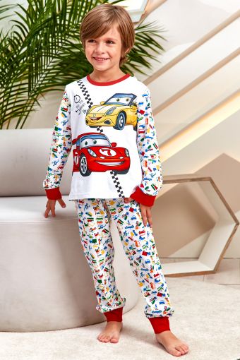 Пижама д/мал детская Juno AW21BJ634 O Sleepwear Boys (Белый машинки) - Модно-Трикотаж