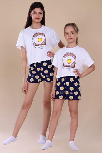 Пижама для девочки Яичница арт. ПД-019-036 (Белый) - Модно-Трикотаж