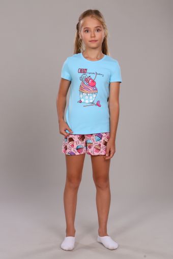 Пижама для девочки Кексы арт. ПД-009-027 (Светло-бирюзовый) (Фото 2)