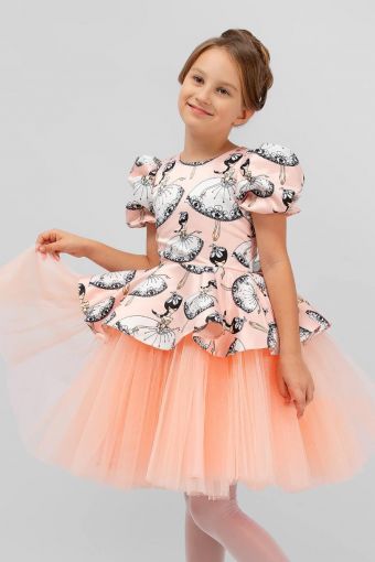 Платье нарядное для девочки SP2010 (Персиковый) - Модно-Трикотаж