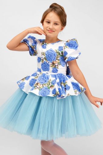 Платье нарядное для девочки SP2010 (Голубой) - Модно-Трикотаж