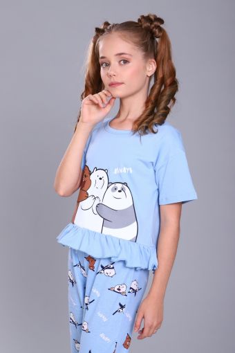 Пижама для девочки Три медведя арт. ПД-021-047 (Голубой) - Модно-Трикотаж