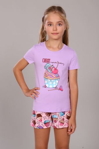 Пижама для девочки Кексы арт. ПД-009-027 (Светло-сиреневый) - Модно-Трикотаж