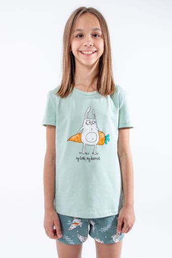 Пижама для девочки Кролик-морковка арт. ПД-009-055 (Васаби/зеленый) - Модно-Трикотаж