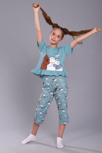 Пижама для девочки Три медведя арт. ПД-021-047 (Бирюза) - Модно-Трикотаж