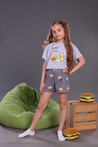 Пижама для девочки Картошка фри арт. ПД-019-046 (Серый меланж) - Модно-Трикотаж