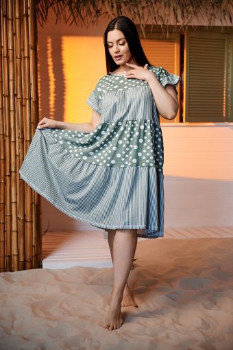 Платье 9200 (Полоса горох хаки) - Модно-Трикотаж