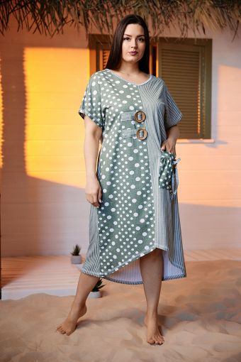 Платье 9198 (Полоса горох хаки) - Модно-Трикотаж