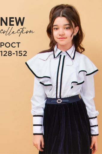 Блузка для девочки с бархатной окантовкой SP1301 (Белый) - Модно-Трикотаж