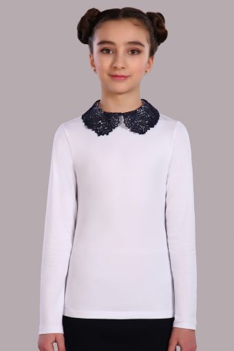 Блузка для девочки Марта 13153 (Белый/темно-синий) - Модно-Трикотаж