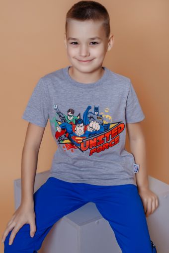 Футболка 22741 детская SUPERMAN и ЛИГА СПРАВЕДЛИВОСТИ (Серый меланж) - Модно-Трикотаж