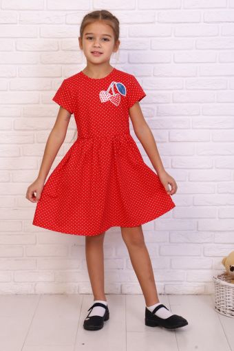 Платье Черешня Горох кор. рукав (Красный) - Модно-Трикотаж