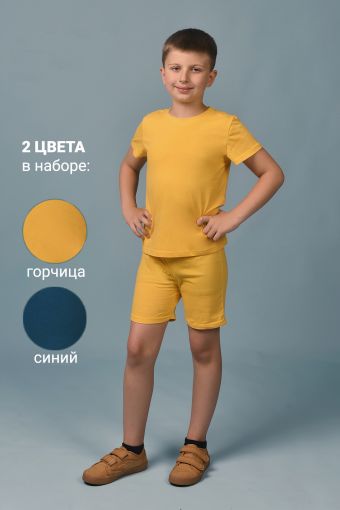 Футболка 11718 детская (набор 2 шт) (Синий_горчичный) - Модно-Трикотаж