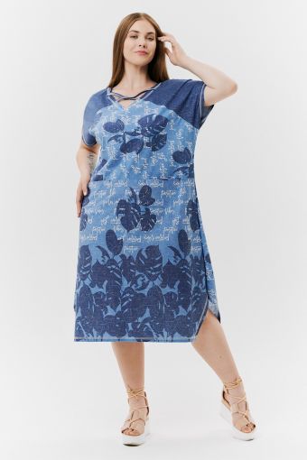 Платье 9137 (Монстеры синие) (Фото 2)